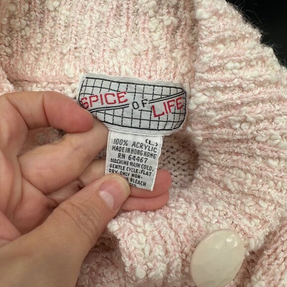 Vintage Pink Knit Sweater Large 1980s Spice Of Life Hong Kong Acrylic 3/4 Sleeve - Picture 4 of 6